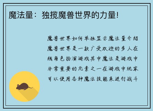 魔法量：独揽魔兽世界的力量!